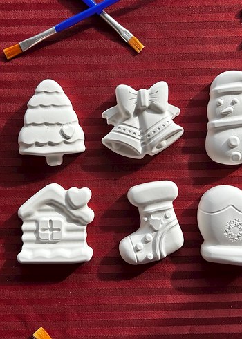 Beyaz Yılbaşı Figürleri Boyama Seti 3 set 6 figür