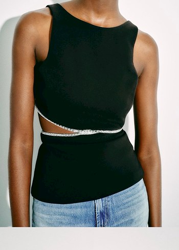 Zara parlak taşlı cut out bluz zara taşlı bluz zara taşlı üst