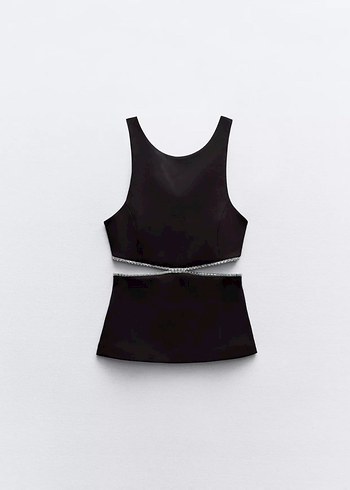 xs Beden siyah Renk Zara parlak taşlı cut out bluz zara taşlı bluz zara taşlı üst