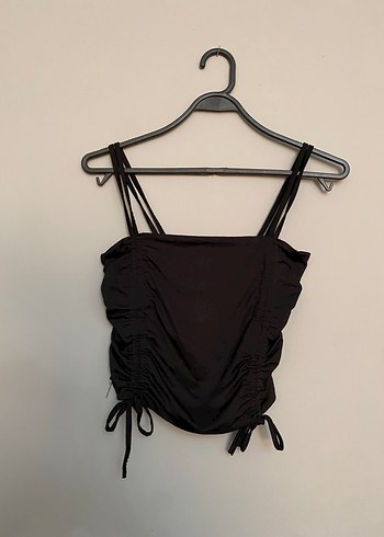 Büzgülü mini üst büstiyer crop siyah mini üst bluz