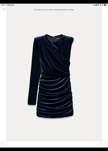 Zara Lacivert Drapeli V Yakalı Mini Abiye zara kadife elbise