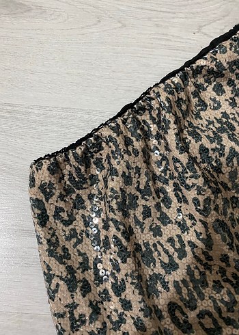 s Beden gri Renk Leopar Desenli Etek leopar pullu etek pul payet etek