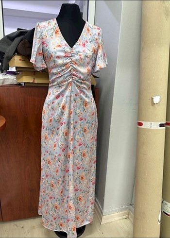 Gri Bağlama Desenli Uzun Hamile Geceliği - Görsel 2