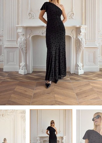 Siyah Drapeli V Yaka Uzun Abiye Elbise - Görsel 2