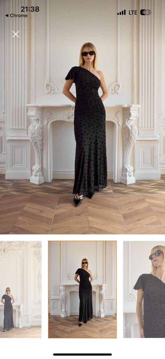 Siyah Drapeli V Yaka Uzun Abiye Elbise - Görsel 2