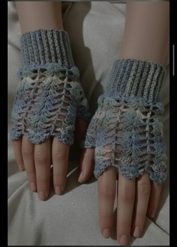 Bohem Tarz Gri Bej Örgü Eldiven - Görsel 3