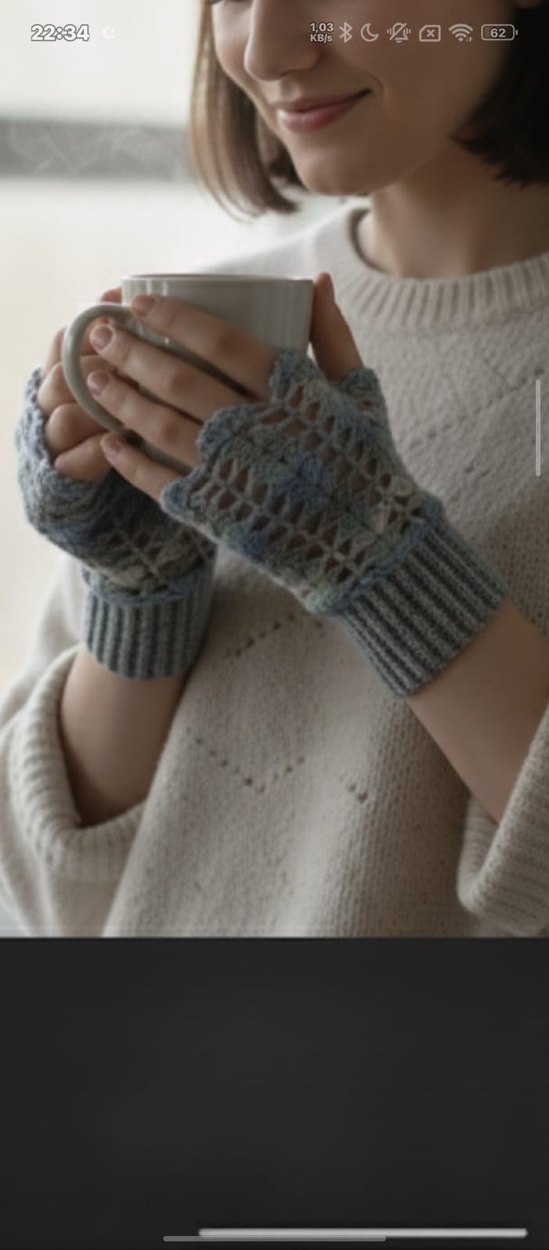 Bohem Tarz Gri Bej Örgü Eldiven - Görsel 2