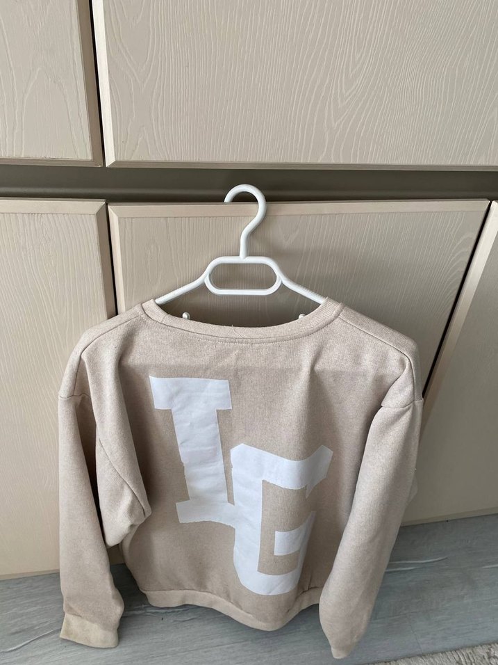 Bej Rahat Kesim Kadın Sweatshirt - Görsel 3