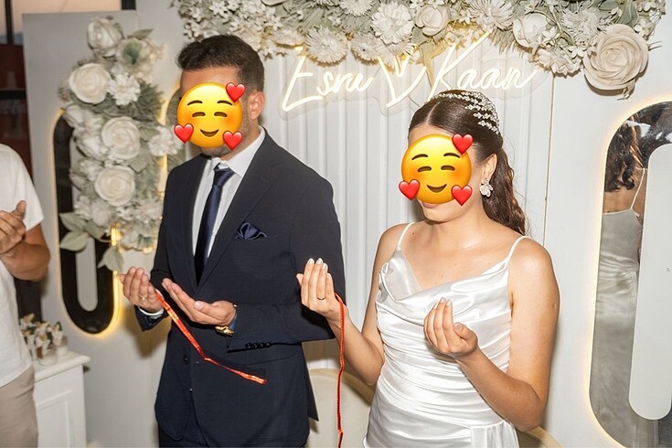 Saten beyaz nişan nikah söz elbise