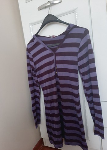 Mor Çizgili V Yaka Hamile Bluzu - Görsel 3