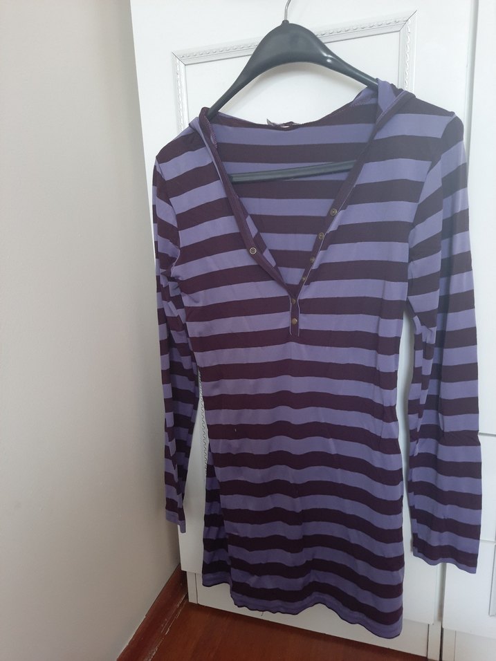 Mor Çizgili V Yaka Hamile Bluzu - Görsel 4