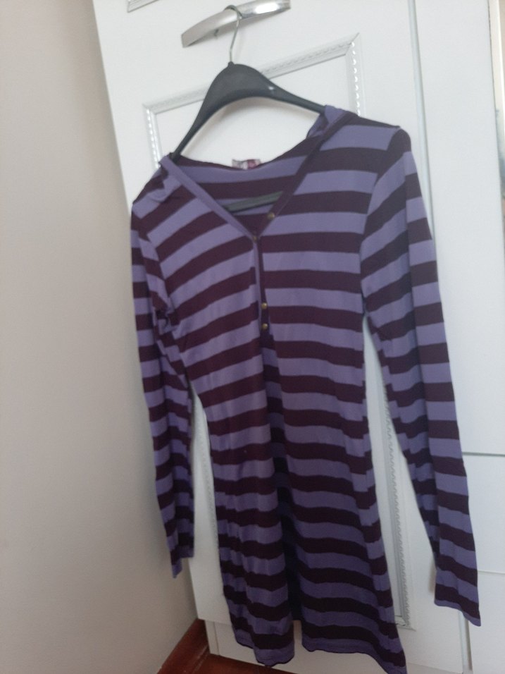 Mor Çizgili V Yaka Hamile Bluzu - Görsel 3