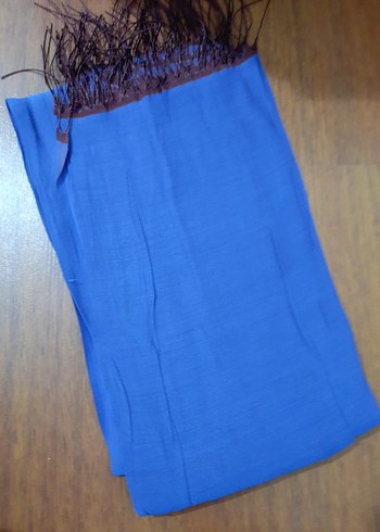 Püsküllü Mavi Kadın Şal - Görsel 2