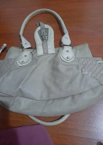 Bej Gri Deri Kadın El Çantası - Görsel 2