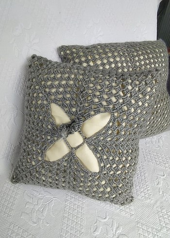 Gri Örgü Desenli Modern Dekoratif Yastık - Görsel 4