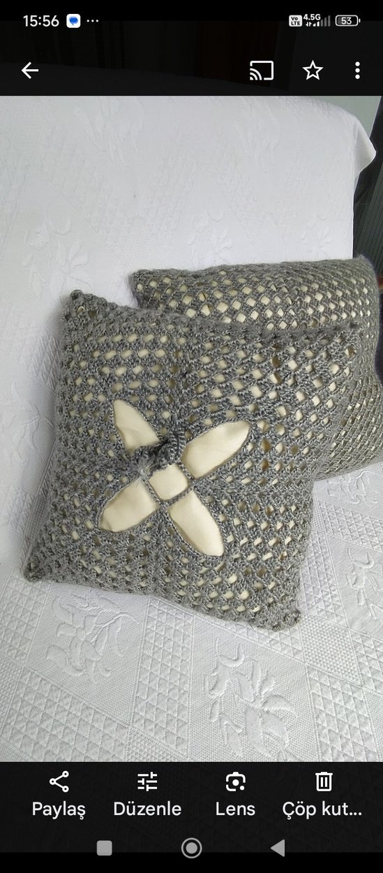 Gri Örgü Desenli Modern Dekoratif Yastık - Görsel 4