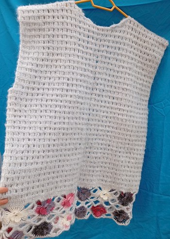 El Örgüsü Bohem Gri&renkli çiçek desenli Kadın Yelek - Görsel 5