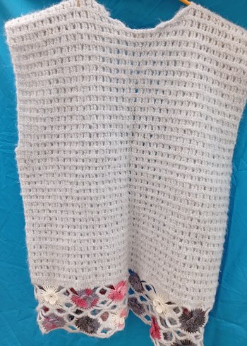 El Örgüsü Bohem Gri&renkli çiçek desenli Kadın Yelek - Görsel 4