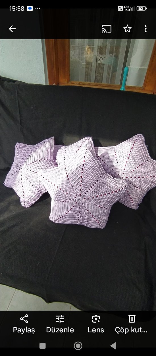 Açıklamayı okuyun lütfen. Örgü Yıldız Şekilli kırlent Yastıklar - Görsel 3