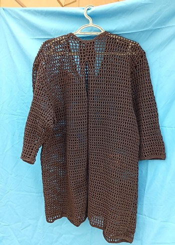 Uzun siyah, renkli motif detaylı Örgü Kadın Hırka - Görsel 4