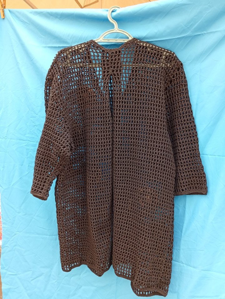 Uzun siyah, renkli motif detaylı Örgü Kadın Hırka - Görsel 4