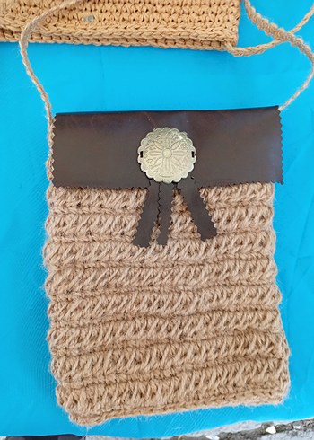 Kahverengi Örgü Bohem Kadın Çapraz Çanta - Görsel 2