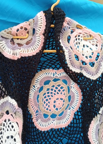 Renkli Dantel Detaylı Bohem Kadın El Örgüsü Şal - Görsel 5