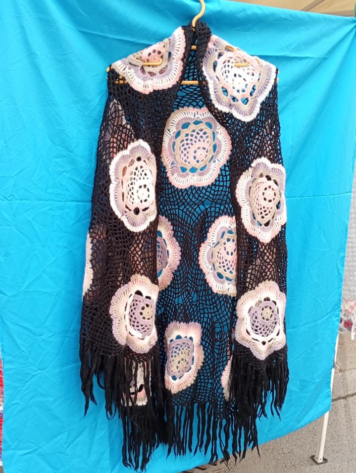 Renkli Dantel Detaylı Bohem Kadın El Örgüsü Şal - Görsel 3