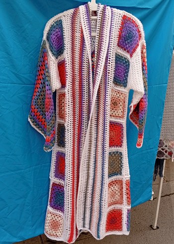 Renkli Bohem El Örgüsü Uzun Hırka - Görsel 4