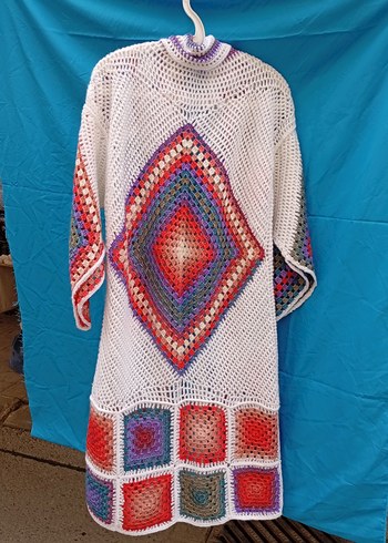 Renkli Bohem El Örgüsü Uzun Hırka - Görsel 5