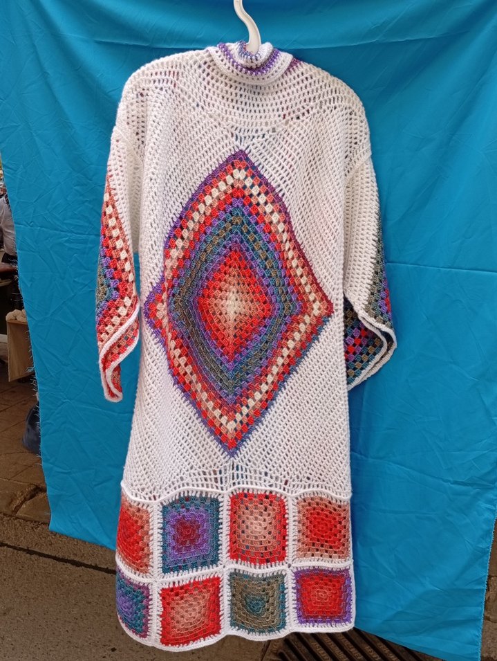 Renkli Bohem El Örgüsü Uzun Hırka - Görsel 5