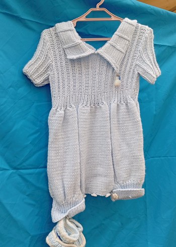 Mavi El Örgüsü Kısa Kollu Erkek bebek tulumu ve patiği. - Görsel 2