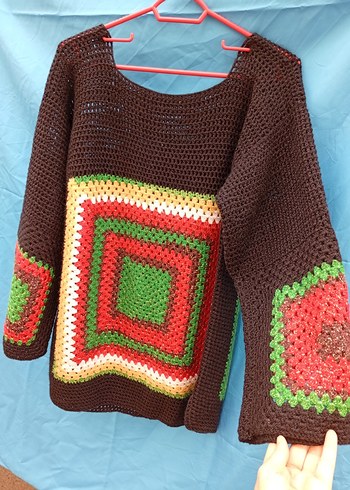 Renkli El Örgüsü Bohem Kadın Kazak - Görsel 2