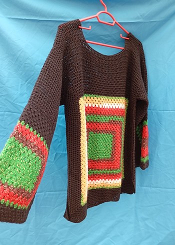 Renkli El Örgüsü Bohem Kadın Kazak - Görsel 4