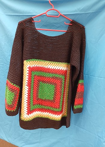 Renkli El Örgüsü Bohem Kadın Kazak - Görsel 3