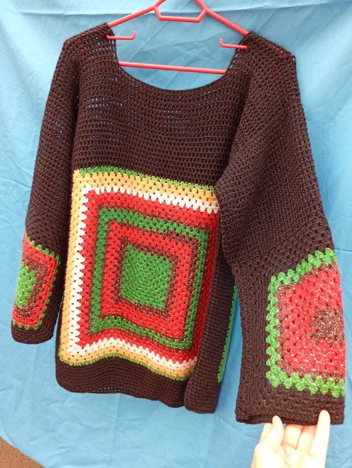 Renkli El Örgüsü Bohem Kadın Kazak - Görsel 2