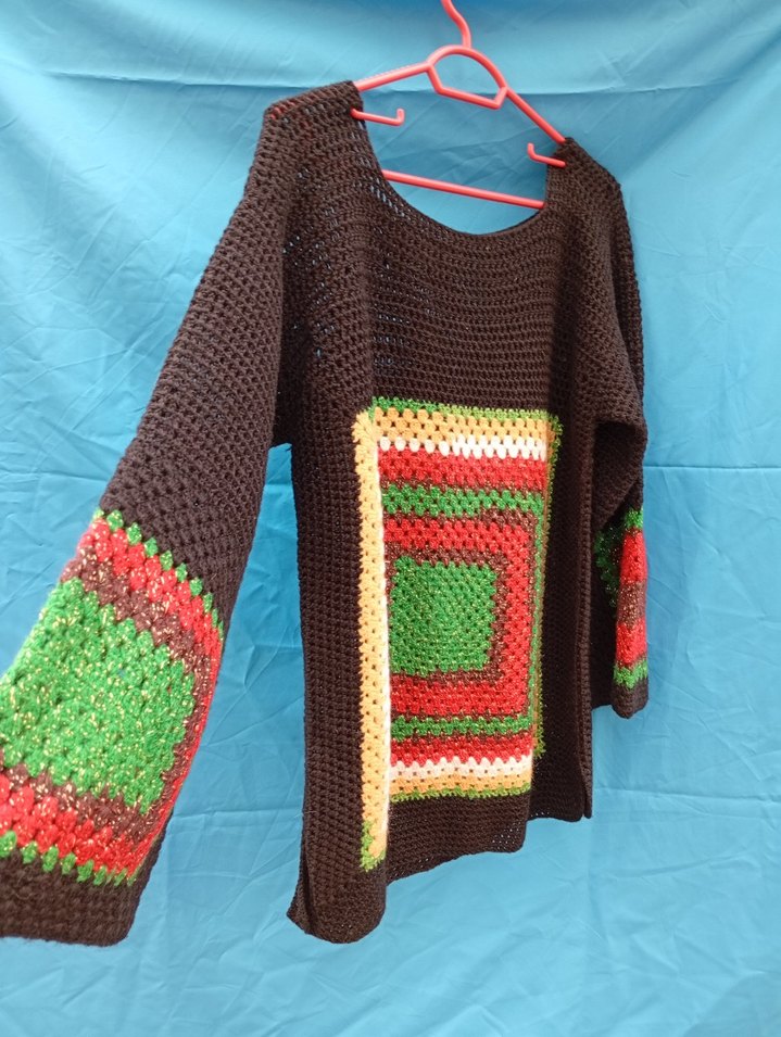 Renkli El Örgüsü Bohem Kadın Kazak - Görsel 4