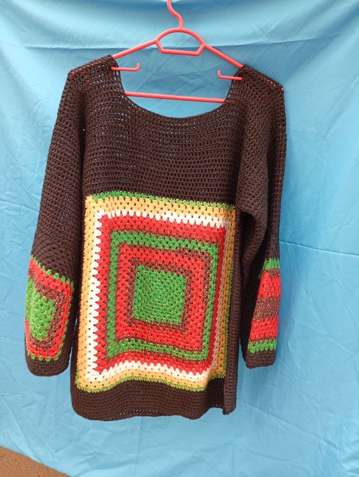 Renkli El Örgüsü Bohem Kadın Kazak - Görsel 3