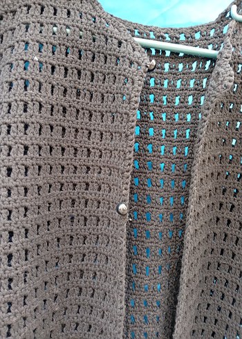 Siyah, Renkli Motif Detaylı El Örgüsü Bohem Yelek - Görsel 4