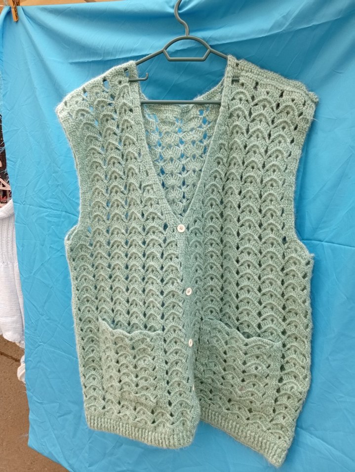 Açık yeşil El Örgüsü Babaanne Yeleği - Görsel 3