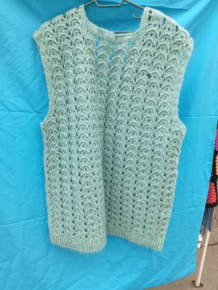 Açık yeşil El Örgüsü Babaanne Yeleği - Görsel 4