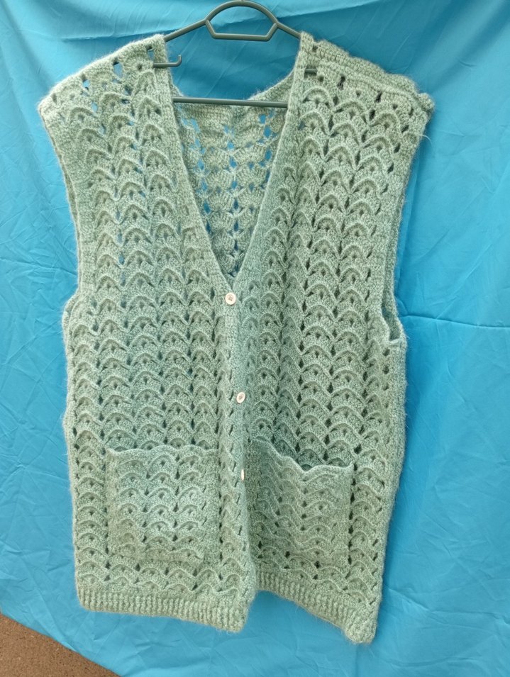 Açık yeşil El Örgüsü Babaanne Yeleği - Görsel 2