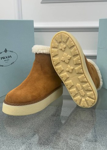 Prada prada Kahverengi Süet Platform Kürklü Kadın Bot
