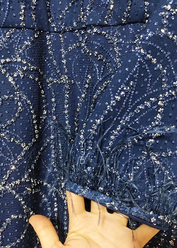 Lacivert İşlemeli Taşlı Tesettür  Abiye - Görsel 5