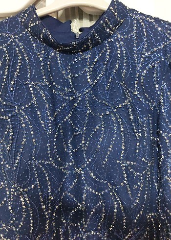 Lacivert İşlemeli Taşlı Tesettür  Abiye - Görsel 2