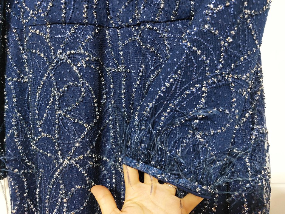 Lacivert İşlemeli Taşlı Tesettür  Abiye - Görsel 5