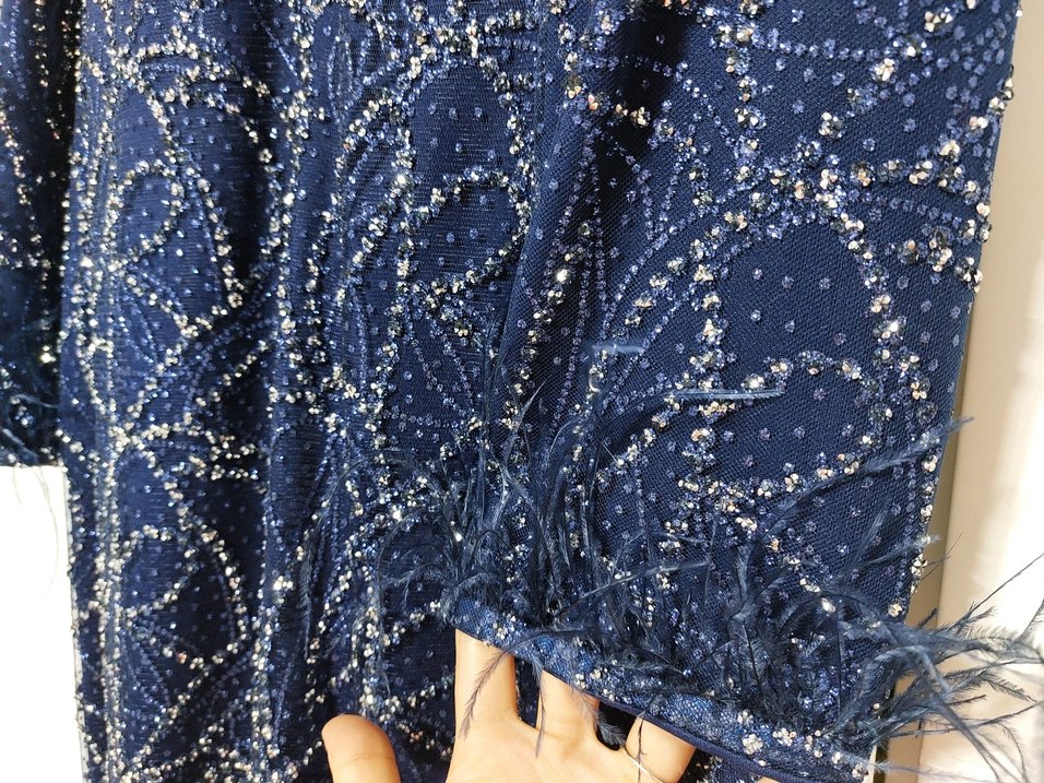 Lacivert İşlemeli Taşlı Tesettür  Abiye - Görsel 4