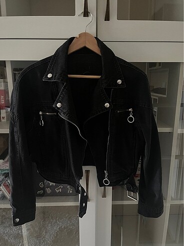 s Beden Biker görünümlü siyah kot ceket