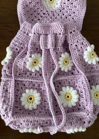 Mor Çiçekli Örgü Bohem Sırt Çantası - Görsel 2