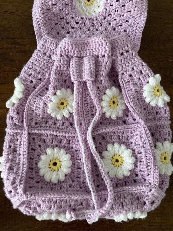 Mor Çiçekli Örgü Bohem Sırt Çantası - Görsel 2